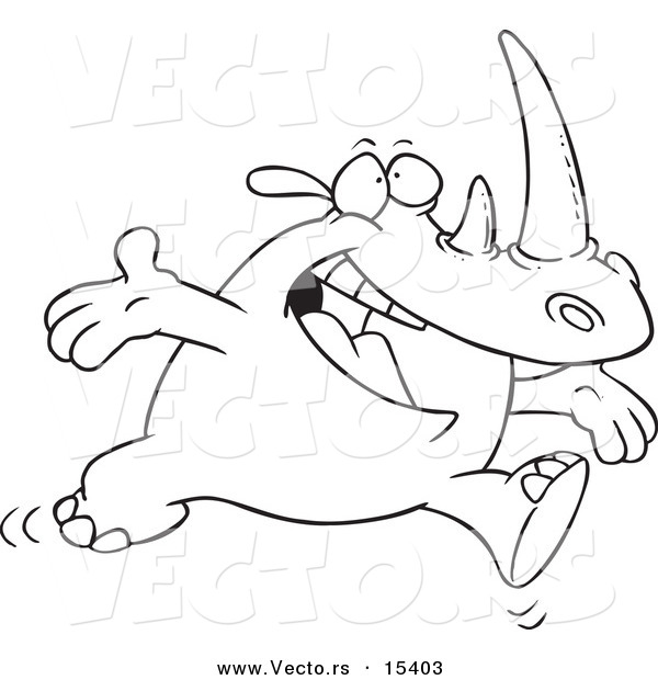 Vector of a Cartoon Joyful Rhino Running - Coloring Page Outline