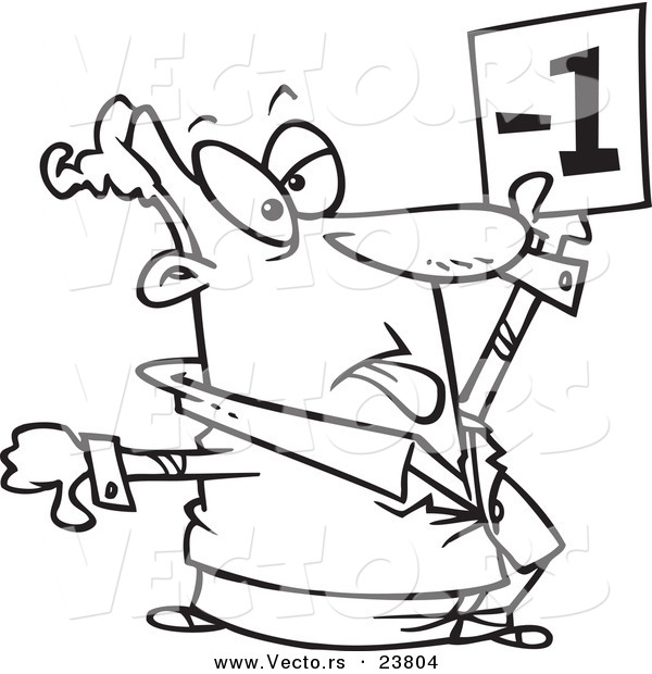 Vector of a Cartoon Judge Holding up a Negative Vote - Coloring Page Outline