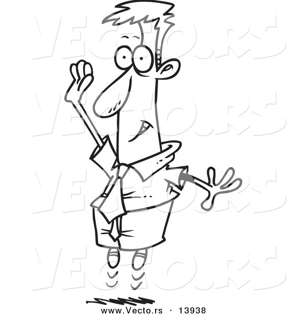 Vector of a Cartoon Jumping Businessman Volunteering - Coloring Page Outline