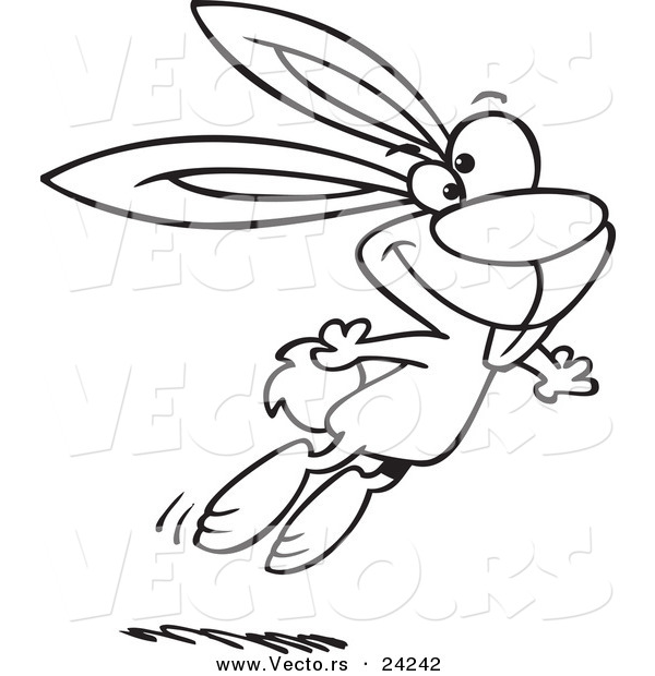 Vector of a Cartoon Jumping Easter Bunny - 2 - Outlined Coloring Page