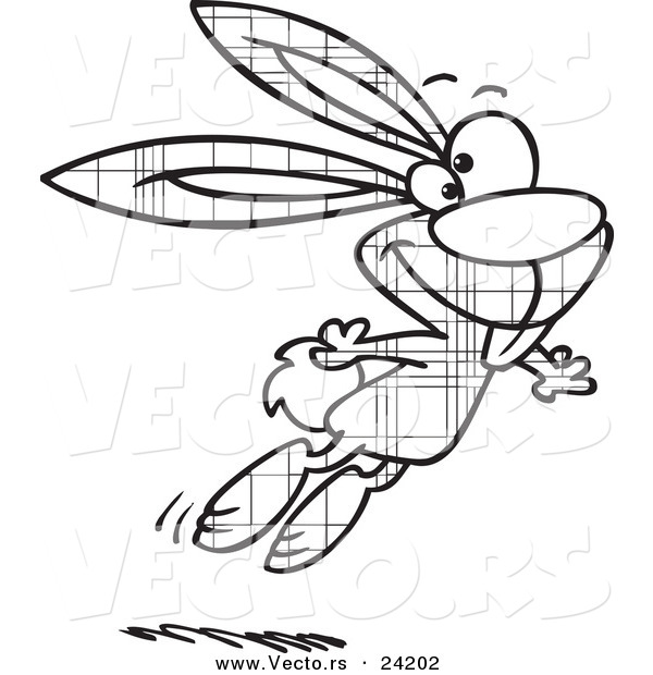 Vector of a Cartoon Jumping Plaid Easter Bunny - 1 - Coloring Page Outline