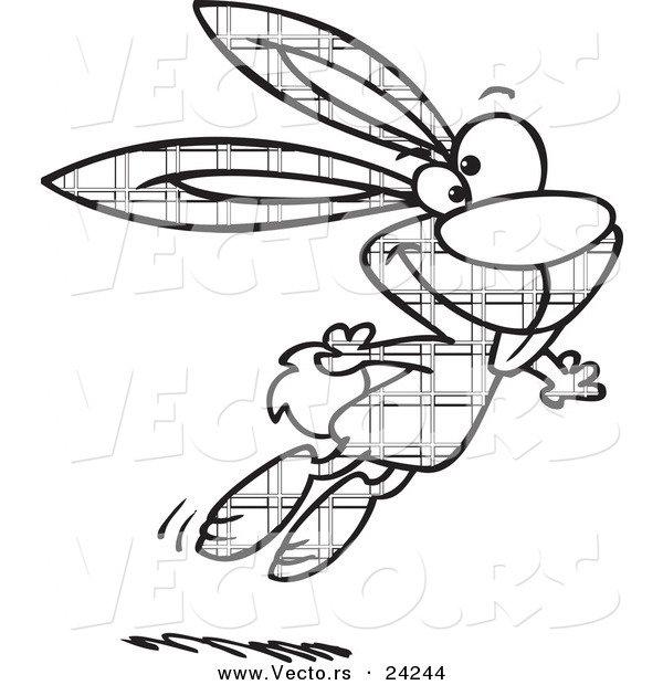 Vector of a Cartoon Jumping Plaid Easter Bunny - 2 - Outlined Coloring Page