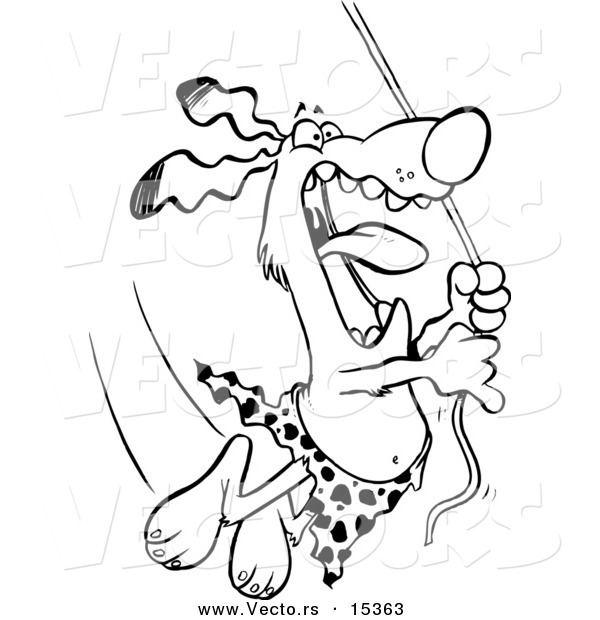 Vector of a Cartoon Jungle Dog Swinging on a Vine - Coloring Page Outline
