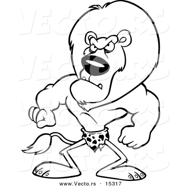 Vector of a Cartoon Jungle King Lion - Coloring Page Outline