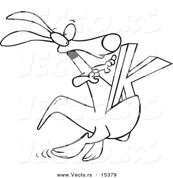 Vector of a Cartoon Kangaroo with a K in Its Pouch - Coloring Page Outline