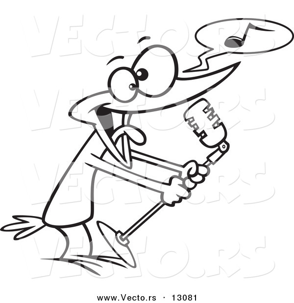 Vector of a Cartoon Karaoke Bird Singing - Outlined Coloring Page