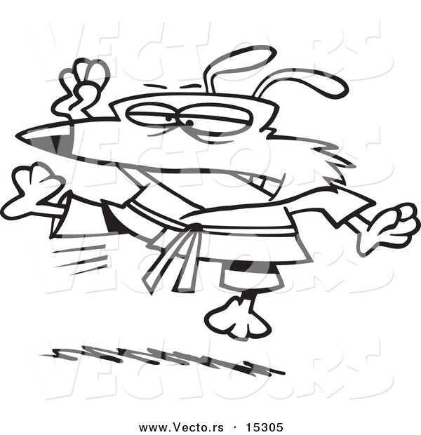 Vector of a Cartoon Karate Dog Jumping - Coloring Page Outline