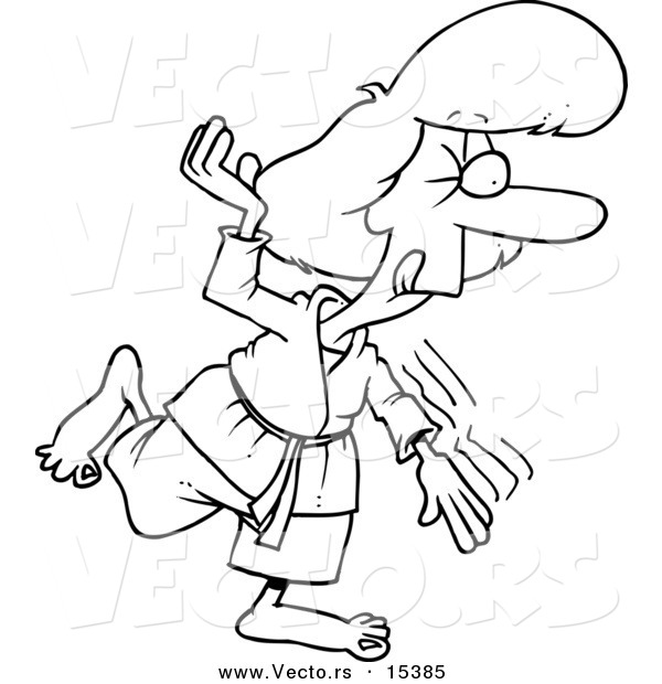 Vector of a Cartoon Karate Woman - Coloring Page Outline