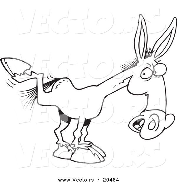 Vector of a Cartoon Kicking Mule - Coloring Page Outline