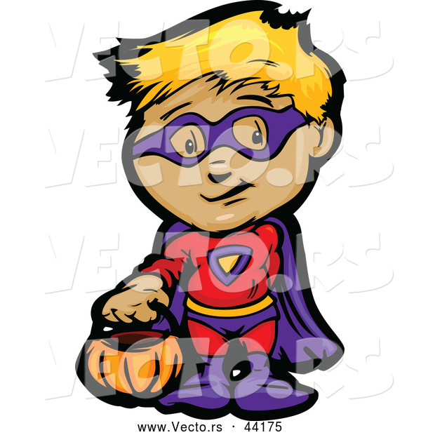 Vector of a Cartoon Kid in a Super Hero Costume