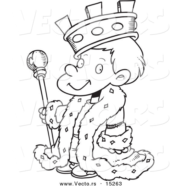 Vector of a Cartoon King Boy - Coloring Page Outline