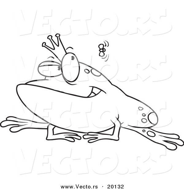 Vector of a Cartoon King Frog Watching a Fly - Outlined Coloring Page