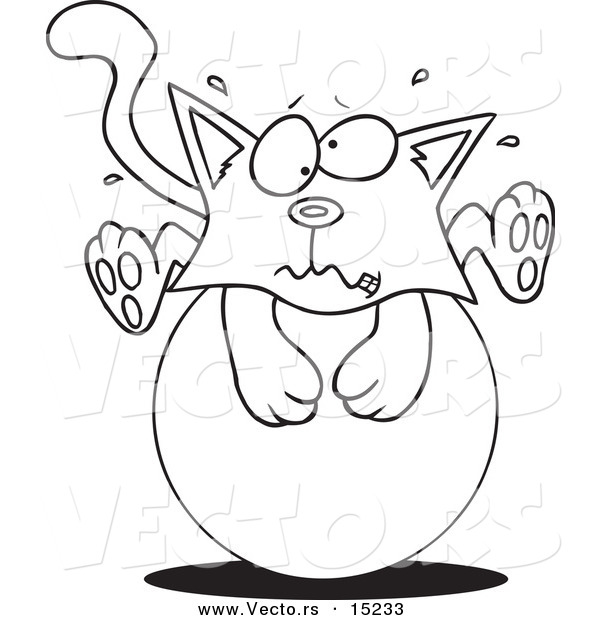Vector of a Cartoon Kitten on a Ball - Coloring Page Outline