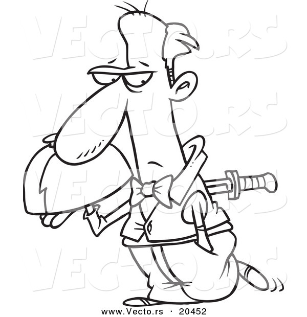 Vector of a Cartoon Knife Through a Waiter's Back - Coloring Page Outline