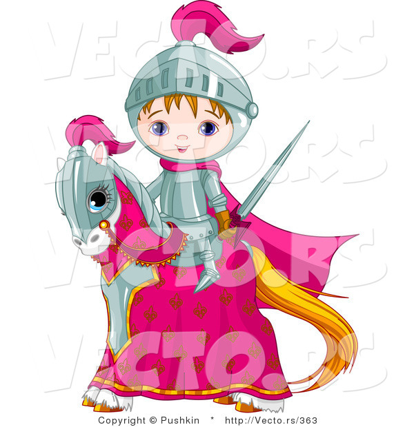 Vector of a Cartoon Knight Boy with Sword on a Horse
