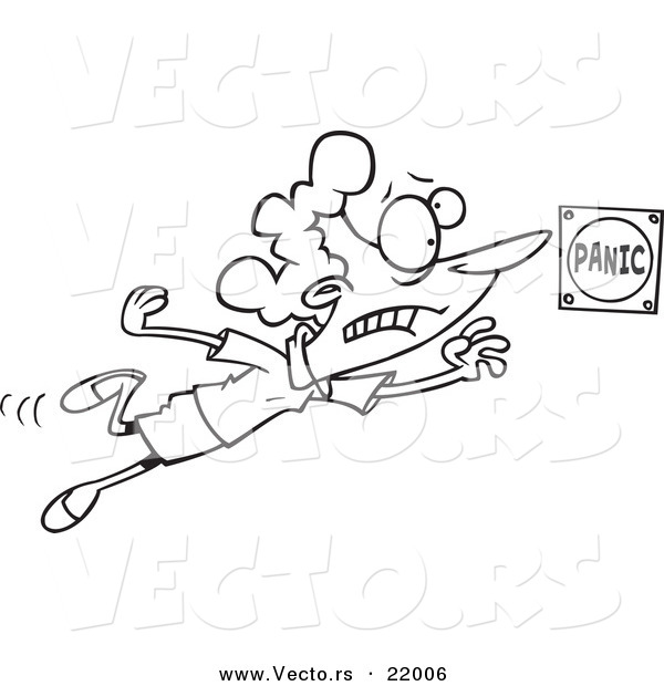 Vector of a Cartoon Lady Pushing a Panic Button - Outlined Coloring Page