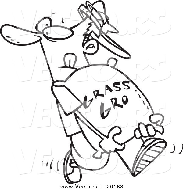 Vector of a Cartoon Landscaper Carrying a Bag of Fertilizer - Outlined Coloring Page