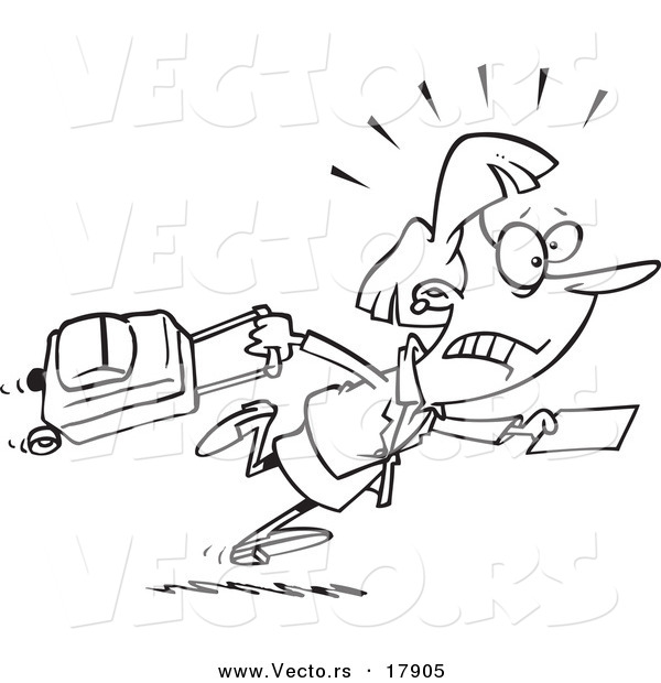 Vector of a Cartoon Late Businesswoman Trying to Get to Her Flight - Outlined Coloring Page