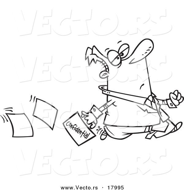 Vector of a Cartoon Lax Businessman Dropping Confidential Paperwork - Outlined Coloring Page