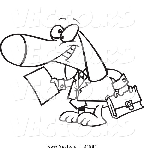 Vector of a Cartoon Legal Beagle Attorney Lawyer Dog Holding a Document - Outlined Coloring Page