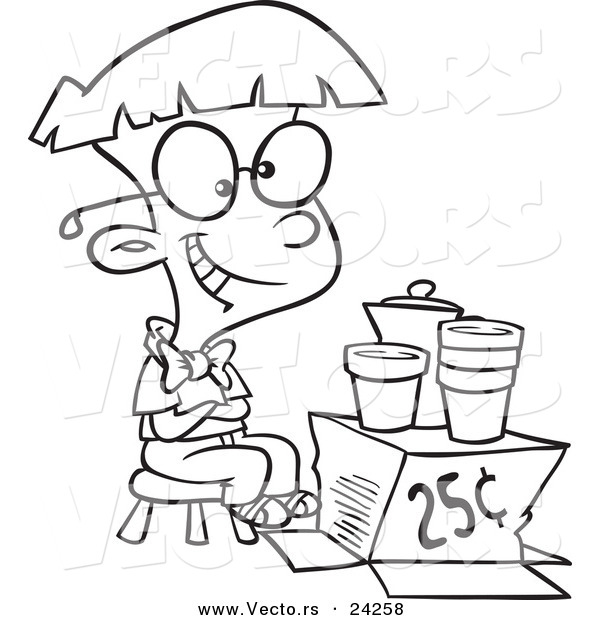 Vector of a Cartoon Lemonade Tycoon Boy - Outlined Coloring Page