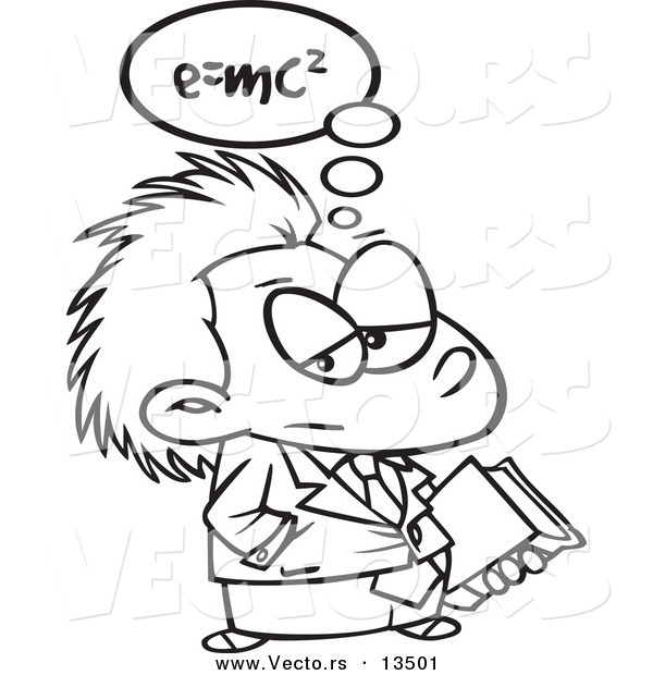 Vector of a Cartoon Little Einstein Carrying a Book - Coloring Page Outline