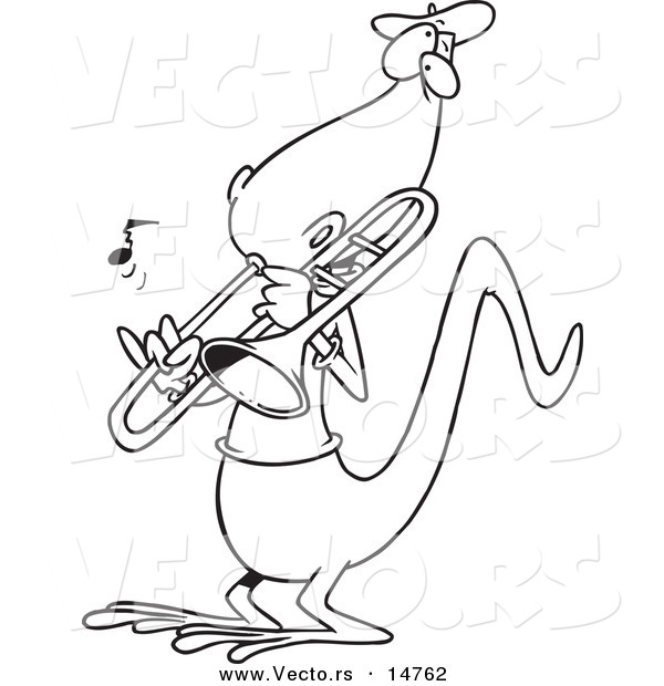 Vector of a Cartoon Lizard Playing a Trombone - Coloring Page Outline