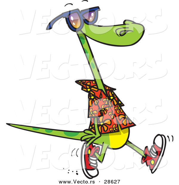Vector of a Cartoon Lizard Wearing Summer Clothes, Shoes, and Sunglasses While Walking