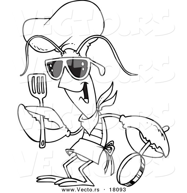 Vector of a Cartoon Lobster Chef - Outlined Coloring Page