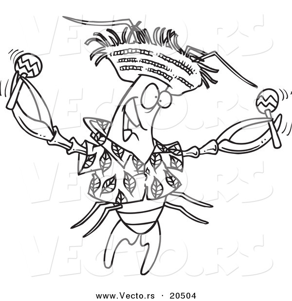 Vector of a Cartoon Lobster Shaking Maracas - Coloring Page Outline