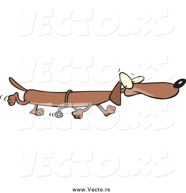 Vector of a Cartoon Long Brown Wiener Dog Using Training Wheels