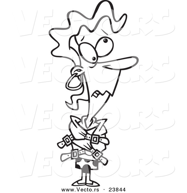 Vector of a Cartoon Looney Woman in a Straight Jacket - Coloring Page Outline