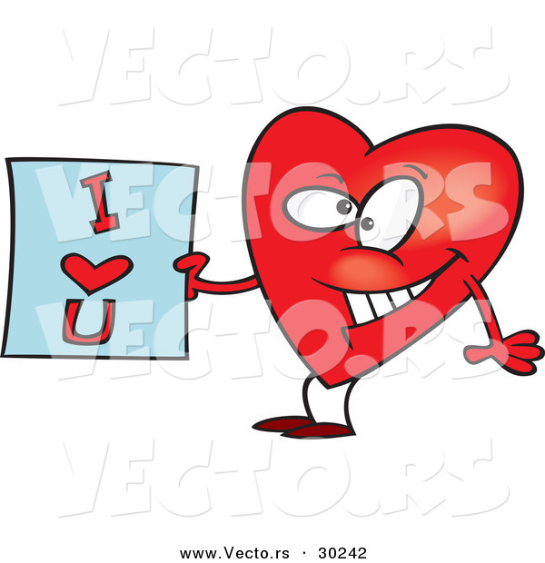 Vector of a Cartoon Love Heart Holding an I Love You Sign