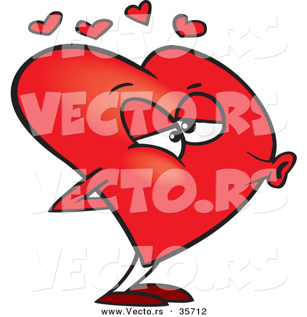 Vector of a Cartoon Love Heart Puckered for a Kiss