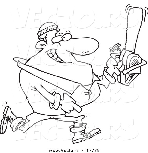 Vector of a Cartoon Lumberjack Carrying a Saw - Outlined Coloring Page