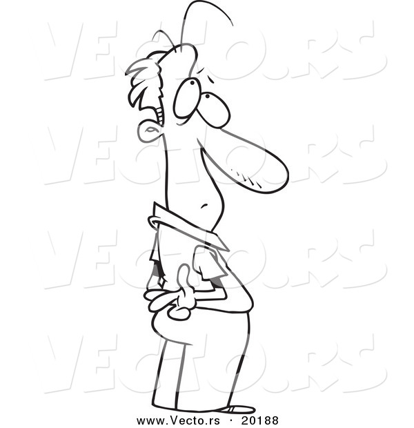 Vector of a Cartoon Lying Man Crossing His Fingers Behind His Back - Outlined Coloring Page
