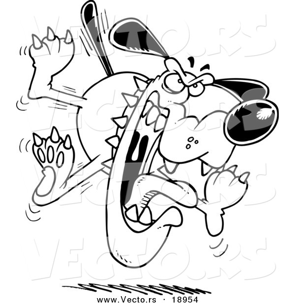 Vector of a Cartoon Mad Attacking Dog - Outlined Coloring Page