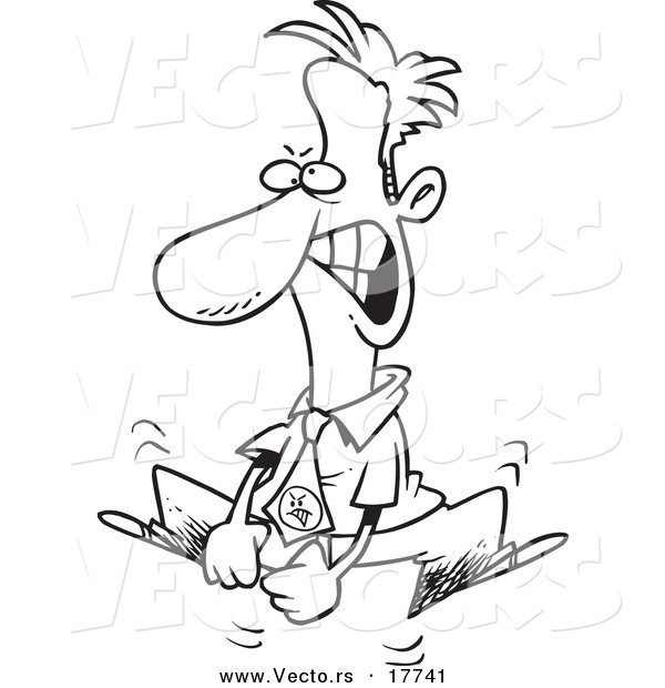 Vector of a Cartoon Mad Businessman Jumping - Outlined Coloring Page