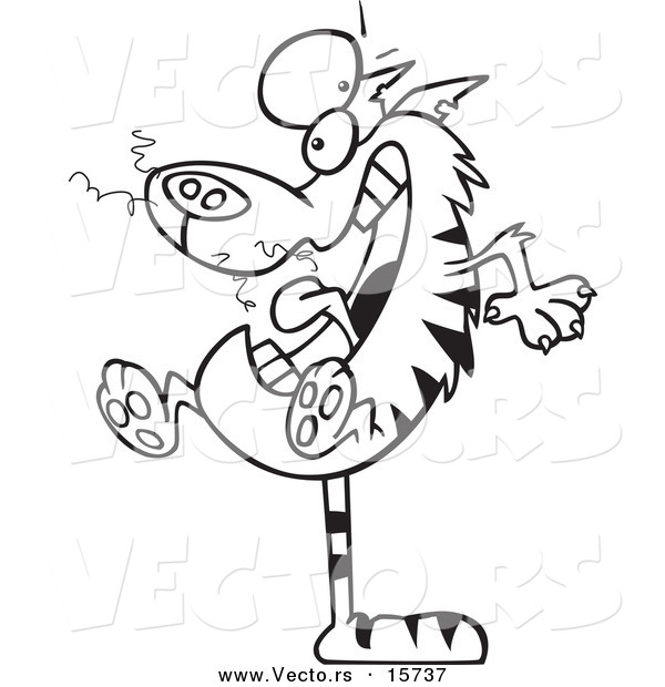 Vector of a Cartoon Mad Cat Balanced on His Tail - Coloring Page Outline