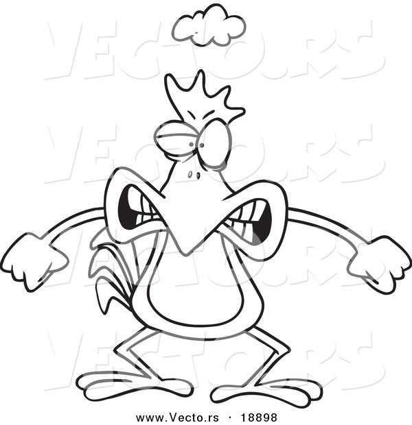 Vector of a Cartoon Mad Chicken - Outlined Coloring Page