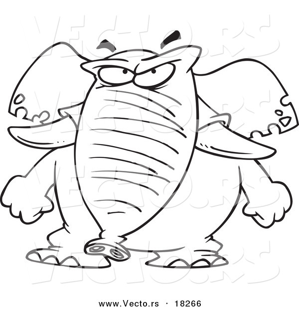 Vector of a Cartoon Mad Elephant - Outlined Coloring Page