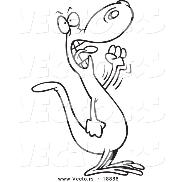 Vector of a Cartoon Mad Lizard Waving His Fist - Outlined Coloring Page