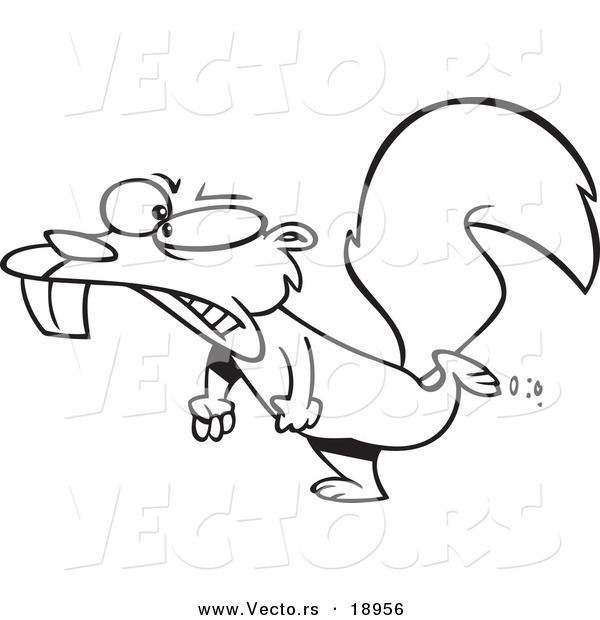 Vector of a Cartoon Mad Squirrel Stomping - Outlined Coloring Page