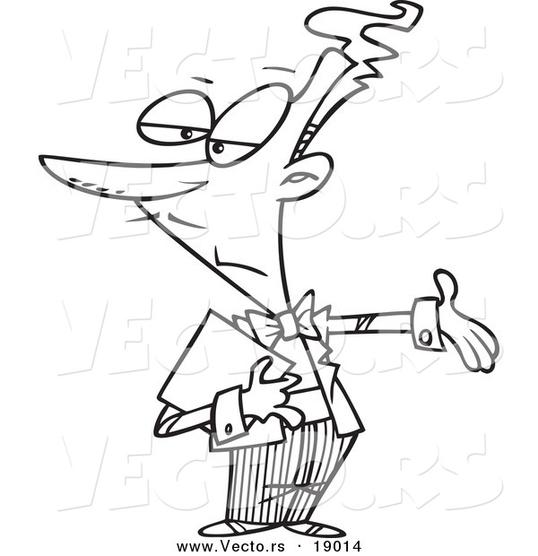 Vector of a Cartoon Maitre D Gesturing - Outlined Coloring Page