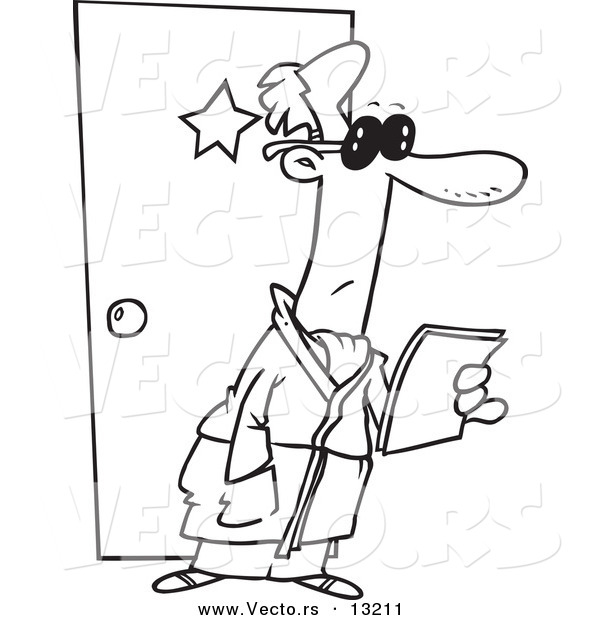 Vector of a Cartoon Male Actor Reading a Letter Outside His Dressing Room - Coloring Page Outline