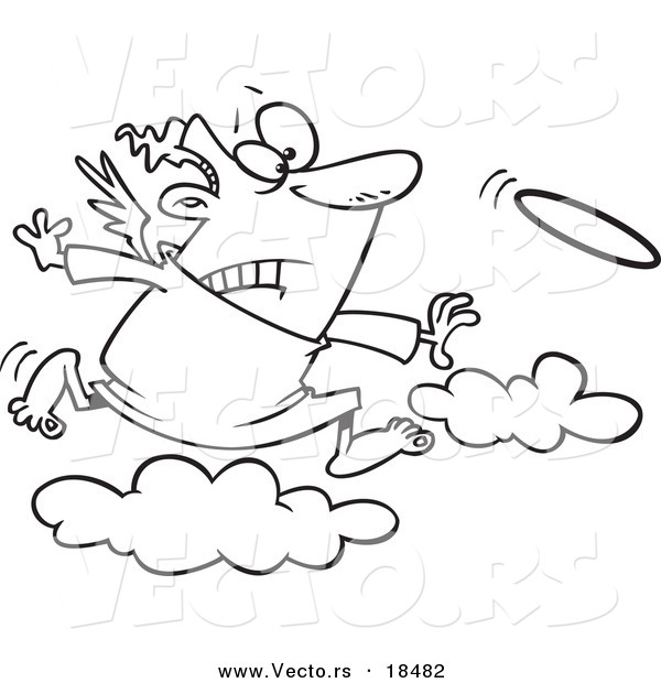 Vector of a Cartoon Male Angel Chasing His Halo - Outlined Coloring Page