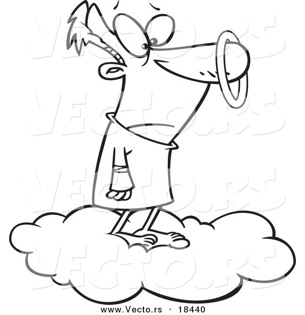 Vector of a Cartoon Male Angel with a Halo on His Nose - Outlined Coloring Page