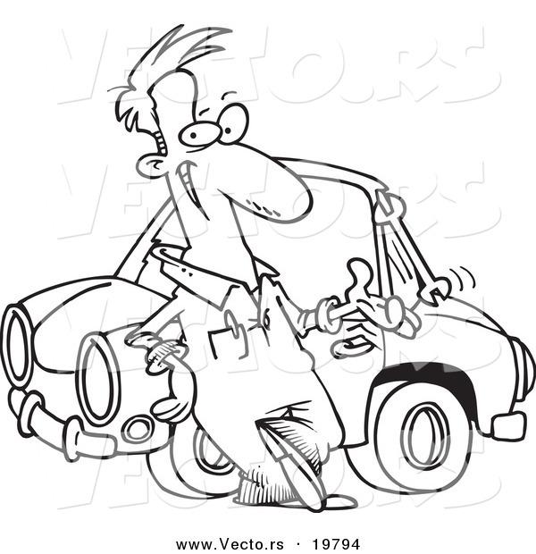 Vector of a Cartoon Male Auto Mechanic Tossing a Wrench - Outlined Coloring Page