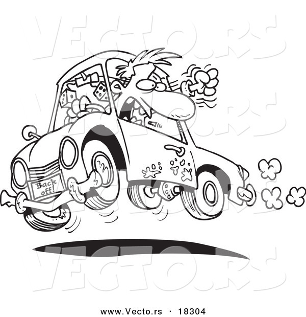Vector of a Cartoon Male Driver with Road Rage - Outlined Coloring Page