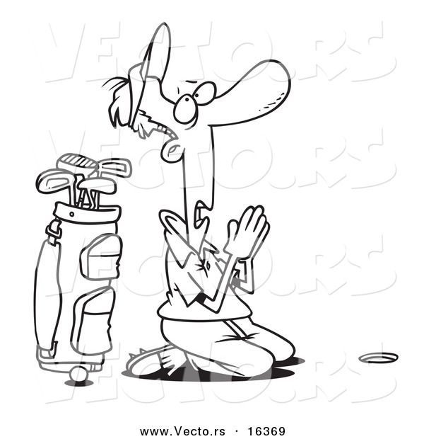 Vector of a Cartoon Male Golfer Praying - Outlined Coloring Page Drawing